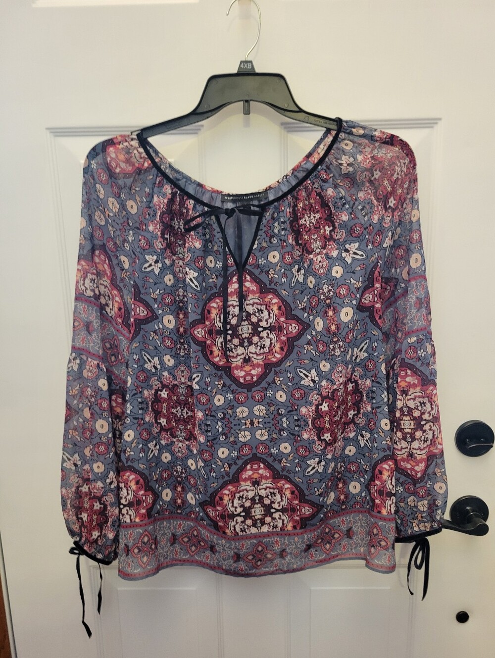 White House Black Market Blue Paisley Print Peasant Blouse